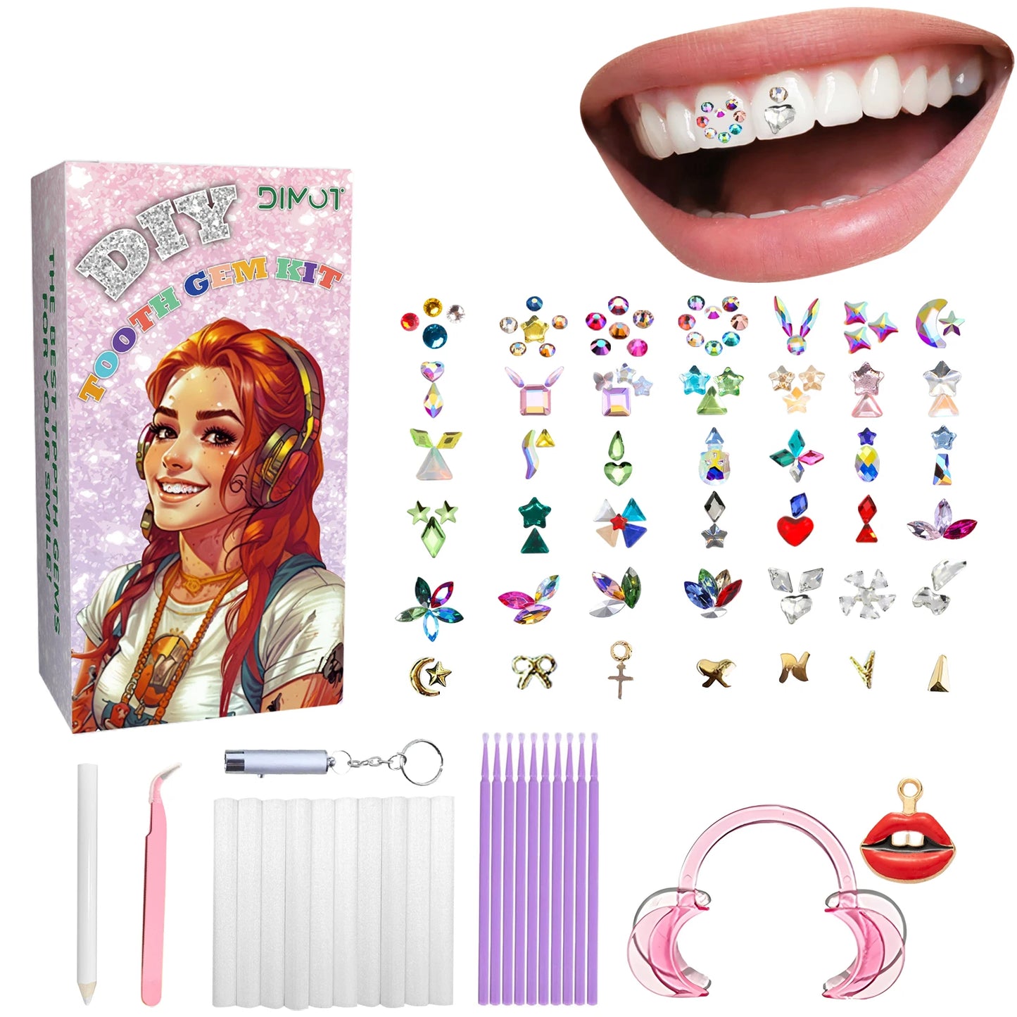 DIY Teeth Gems Kit With Glues And Light Teeth Anti-drop Clear Precious Stone Jewelry Decoration Glittering Tooth Jewelry Kit