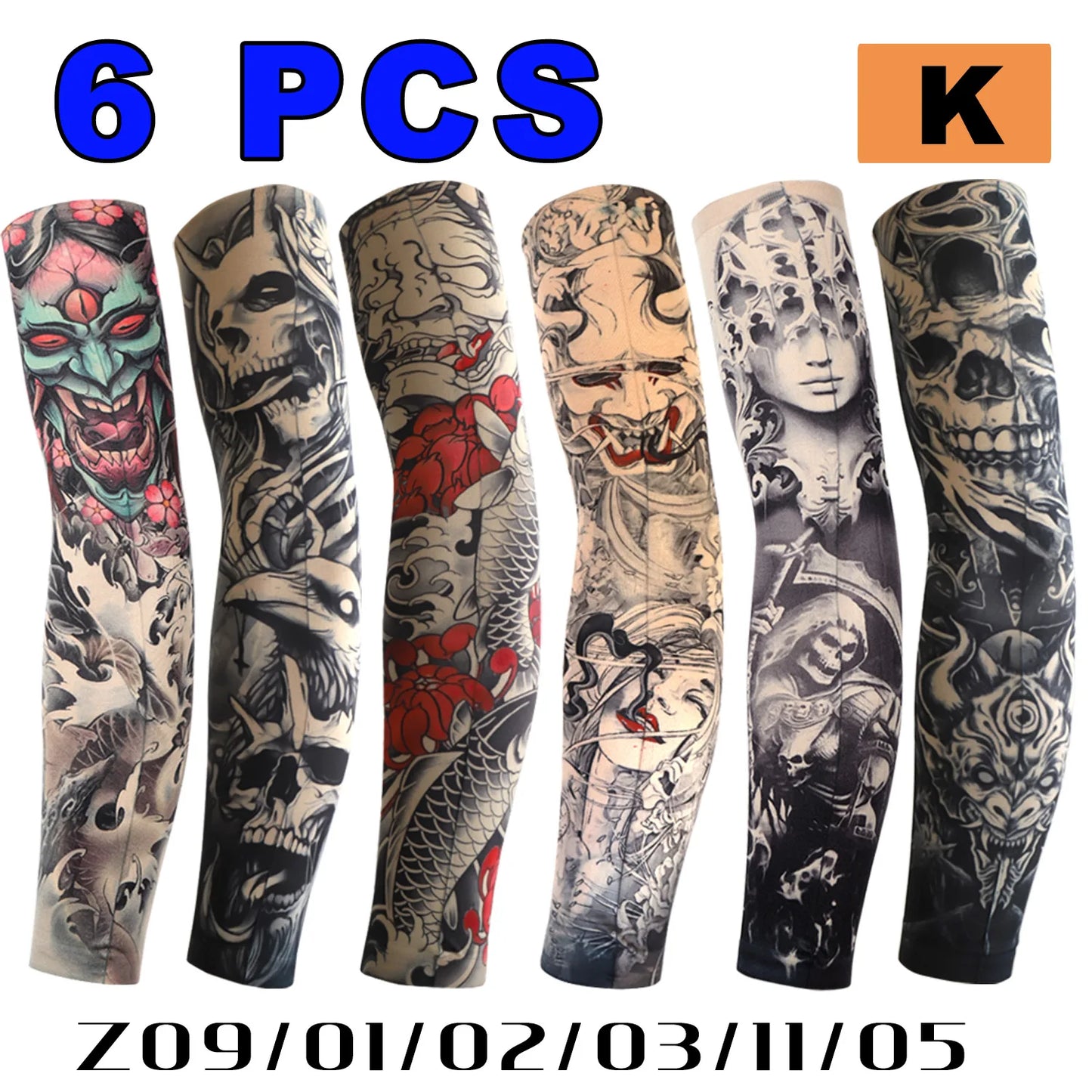 6 PCS Tattoo Sleeves Unisex Summer Cycling Sun Protection Arm Covers Beach Driving Fishing Breathable Nightclub Elastic Sleeves
