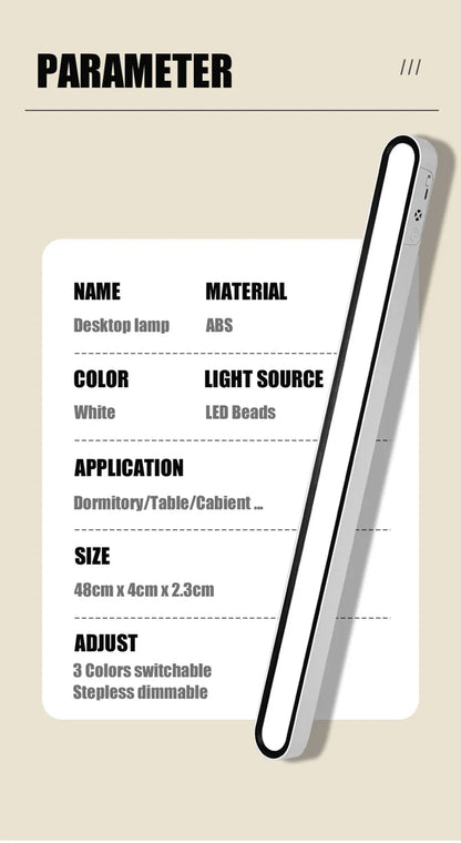 Desk Lamp 48cm Hanging Magnetic Table Lamp USB Or Rechargeable LED Reading Light Dimmable Cabinet Bedside Mirror Night Light