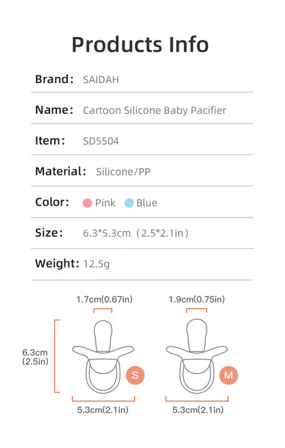 Cartoon Pattern Thumb Shape Toddlers Soothe Kids Newborn Baby Silicone Teething Pacifier