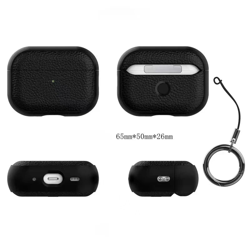 For Airpods Pro 1 2 Case Luxury Lychee Leather Business Earphone Case with Hook Strap Headphone Cover For Apple Air Pods 4 3 2 1