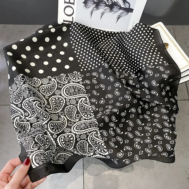 2025 Satin Imitation Print Silk Scarf Square Women Neck Scarves Wrap Headkerchief Beach Hair Band Women's Bandana