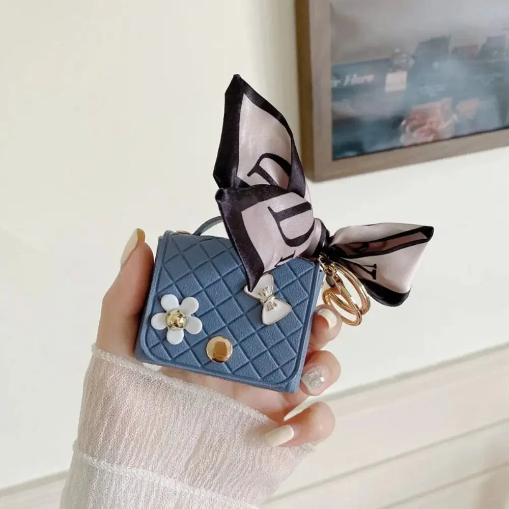 Fashion Leather Earphone Storage Bag Mini Creative Keychain Solid Color Pendant Earphone Case Bluetooth Headset Cover