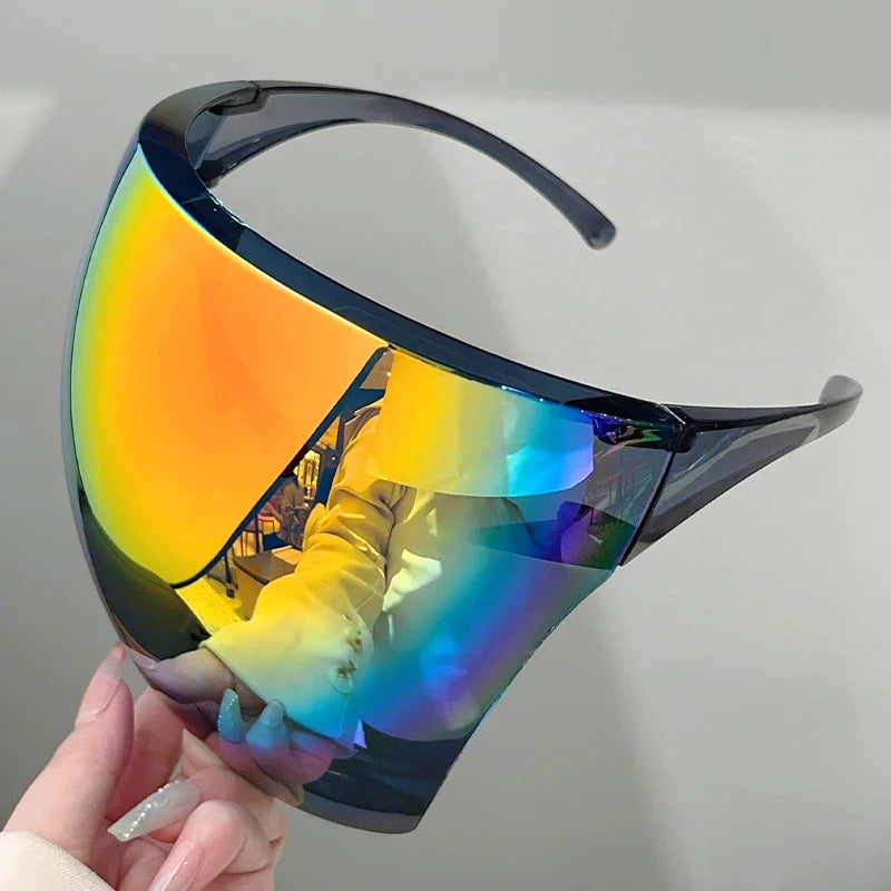 KAMMPT Huge Sports Goggle Men Futuristic Mirror Outdoor Cycling Protective Sunglasses Women Trendy Wrapped Round Anti-UV Shades
