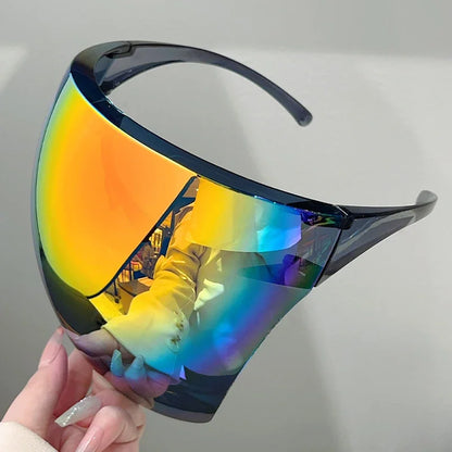 KAMMPT Huge Sports Goggle Men Futuristic Mirror Outdoor Cycling Protective Sunglasses Women Trendy Wrapped Round Anti-UV Shades