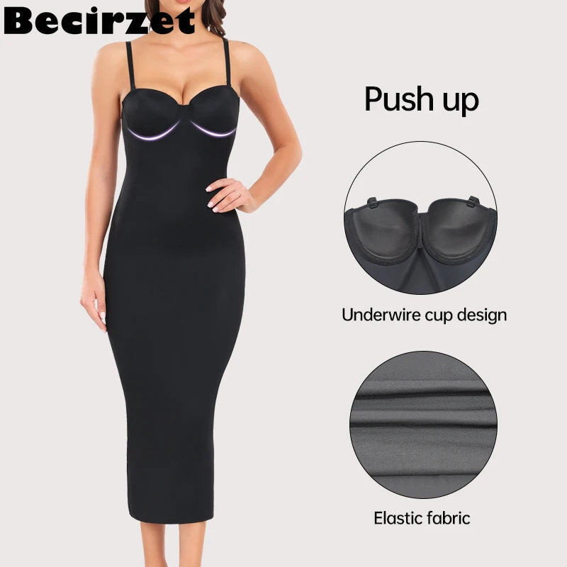 Becirzet Womens Dresses Sexy Girl Push Up Slimming Body Shaping Waist Control Black Halter Slit Backless Evening Long Dress