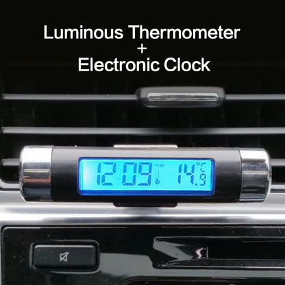 Portable 2 in 1 Car Digital LCD Clock Temperature Display Electronic Clock Thermometer Car Automotive Blue Backlight With Clip