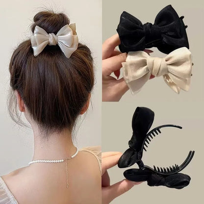 1pcs/2pcs/3pcs Solid Color Shiny Mesh Bow Hair Clip for Woman Fashion Girl Meatball Head Hair Clip Grab Clip Hair Accessories