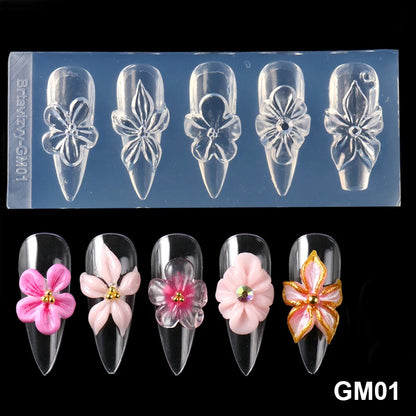3D Flower Silicone Nail Mold Lily & Hibiscus Petals Carving Template Gel Polish Stencils for Spring Summer Manicure Decor