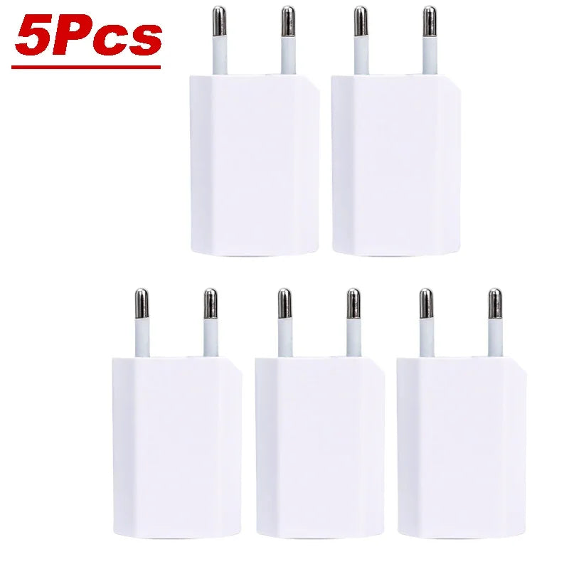 5V/1A USB Wall Charger 1/2/3/4/5PCS EU Plug SmartPhone Charger Adapters For Universal Phone iPhone 16 Samsung Xiaomi 15 Huawei