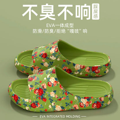 Women Men Floral Slide Sandals Plus Size Soft Slippers Thick Sole Non Slip Beach Shoes Casual Summer Indoor Outdoor Footwear