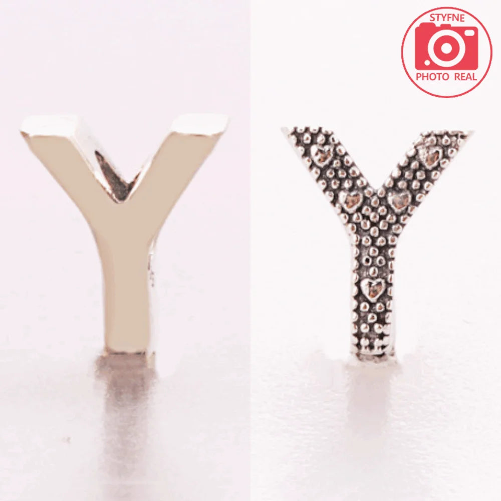 Silver 925 26 Letter A-Z Alphabet Charm Fine Beads Fit Original Charms Silver Bracelet DIY Fine Jewelry for Women Gifts Making