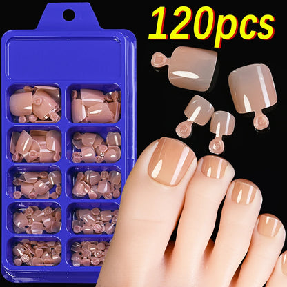 120Pcs Glossy Black Press On Toenails Short Square Full Cover Fake Toenail Tips for Summer Women False Foot Nail Tip Extension &