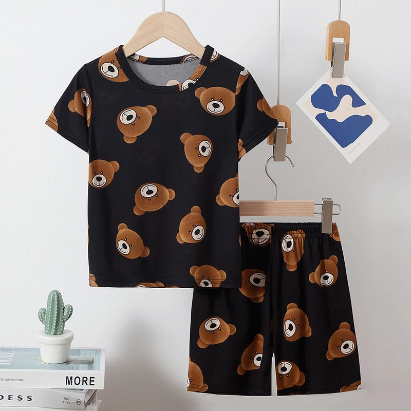 2-piece children's summer cute cartoon printed short sleeved shorts set for boys and girls casual and comfortable T-shirt shorts