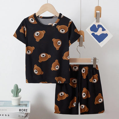 2-piece children's summer cute cartoon printed short sleeved shorts set for boys and girls casual and comfortable T-shirt shorts
