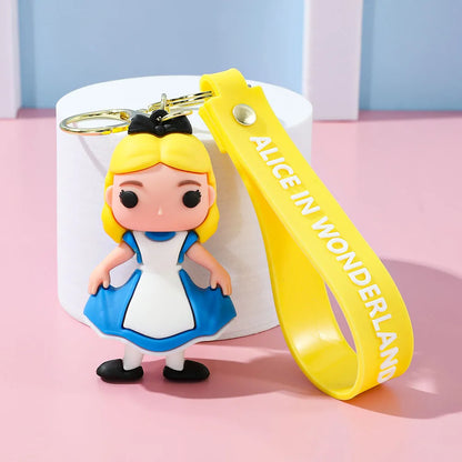 Alice in Wonderland Silicone Keychain Lovely 3D Anime Film Figure Key Chain Keyrings Backpack Bag Car Accessories Gift