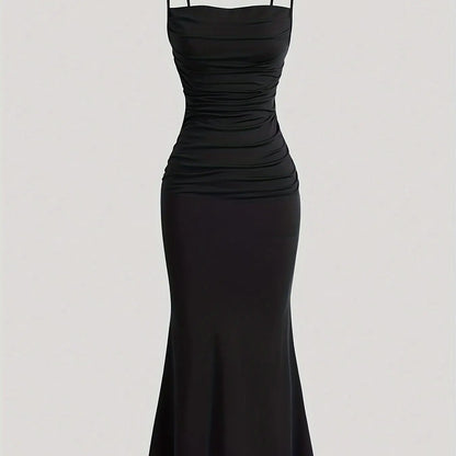 Women's Solid Color Ruched Cami Dress, Elegant Sleeveless Dress for Party Evening Formal Occasions, Ladies Summer Dress