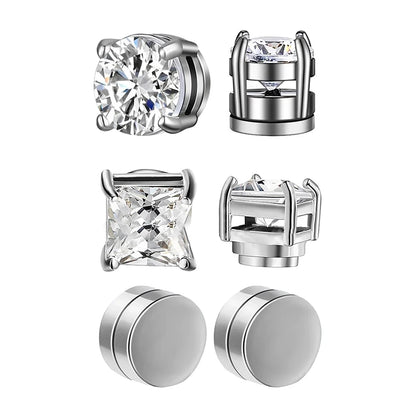 1/3 Pair Crystal Strong Magnetic Ear Stud Clip Earrings for Men and Women Punk Round Zircon Magnet Earrings Non Piercing Jewelry