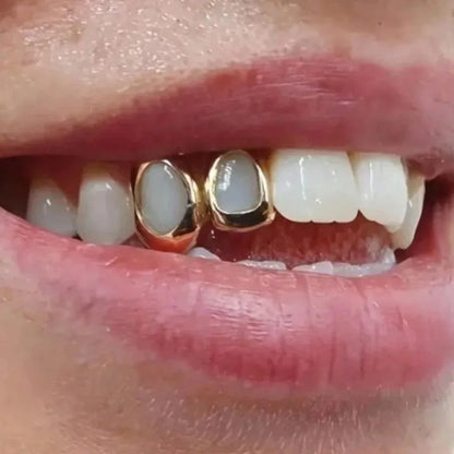 Golden Grillz Tooth Jewelry Set for Men and Women, Copper Inlaid Zircon Hollow Heart, Daily Wearable Valentine Gift, Hip Hop