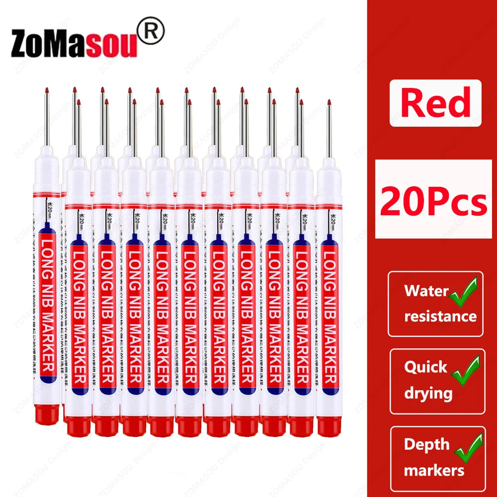 1-100Pcs 2cm Waterproof Long Head Markers Deep Hole Marker Pen for Metal Carpenter Red/Black/Blue/Green Ink Woodworking Tools
