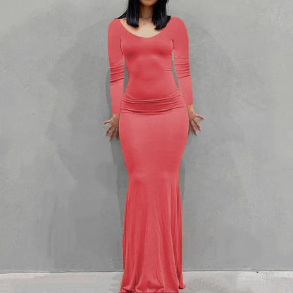 New women's dress long skirt casual slim long-sleeved home dress