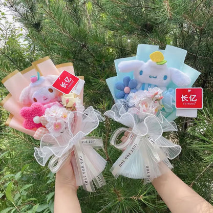 Cartoon My Melody Kuromi Cinnamoroll Kt Cat Plush Doll Creative Flower Bouquet Valentine Christmas Graduation Birthday Gift