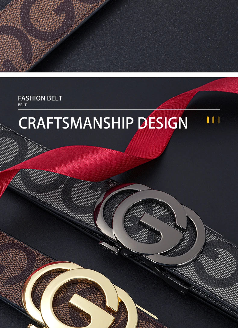 High Quality 3.4cm Leather Business Men High-Quality Designer Male Buckle Strap Jeans Accessory