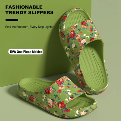 Women Men Floral Slide Sandals Plus Size Soft Slippers Thick Sole Non Slip Beach Shoes Casual Summer Indoor Outdoor Footwear