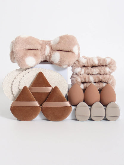 15Pcs Cosmetic Puff Makeup Sponge Blender Beauty Egg Foundation Sponges Puff Wash Face Headband Wristband Make up Accessories