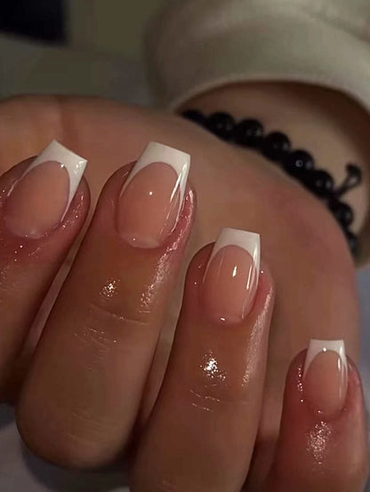 24pcs/set short square fake nails for women cute bride heart white french tips faux ongles y2k press on false nail supplies