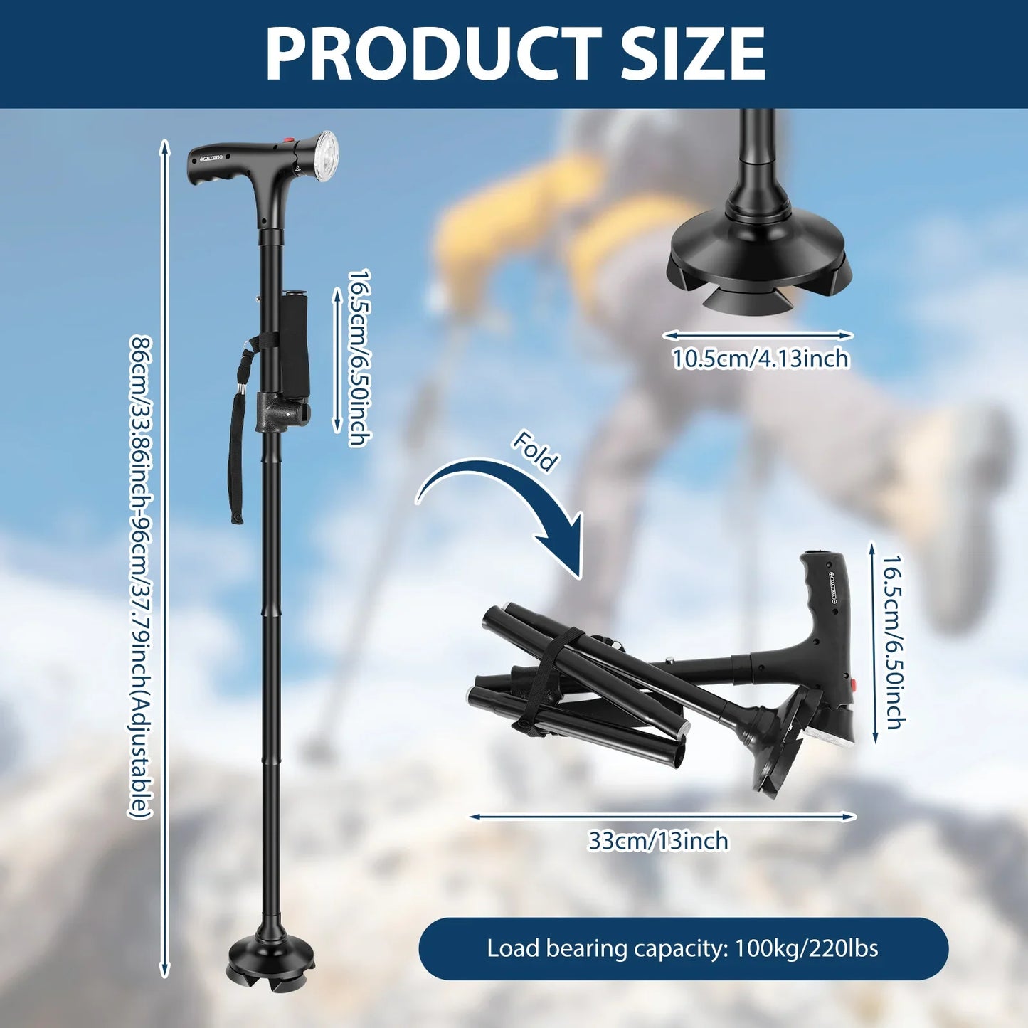 Folding Cane Elder Crutches With LED Light Four-legged Anti Slip Aluminum Alloy Telescopic Walking Cane Flashlight SOS Alarm