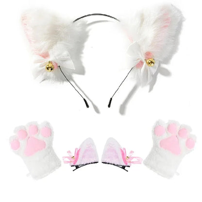 1 Set Cute Cat Ear Hair Wear Claw Gloves Girls Anime Cosplay Costume Plush Bell Cat Fur Ear Hairband Night Party Club Headbands