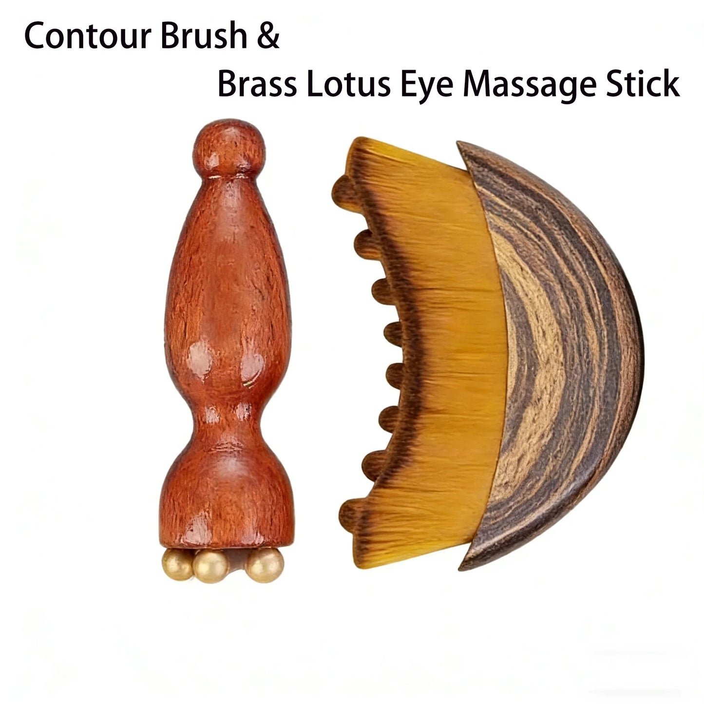 Contour Brush,Lymphatic Contour Facial Brush&Brass Lotus Eye Massage Stick Sandalwood Face Eye Meridian Acupressure Massage Tool