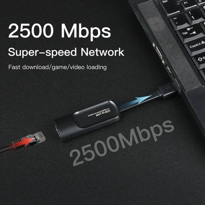 USB Gigabit Ethernet Adapter 2500Mbps USB 3.0 Network Card to RJ45 Lan Driver Free For Desktops Laptop Macbook PC Accessories