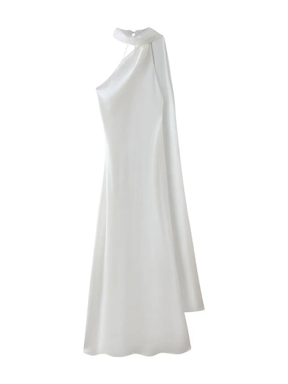 YENKYE High Street Women Sexy Elegant Halter Long Dress Female Fashion Backless Green Satin Party Maxi Vestidos
