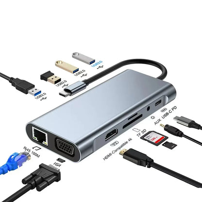 USB C HUB Type C Splitter Thunderbolt 3 Docking Station Laptop Adapter With For Macbook Air M1 iPad Pro 100M RJ45 HDMI SD/TF