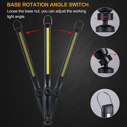 KDULIT LED Magnetic Work Light Rechargeable Underhood Work Lamp With Hooks & Rotating Magnetic Base For Car Repairing Emergency