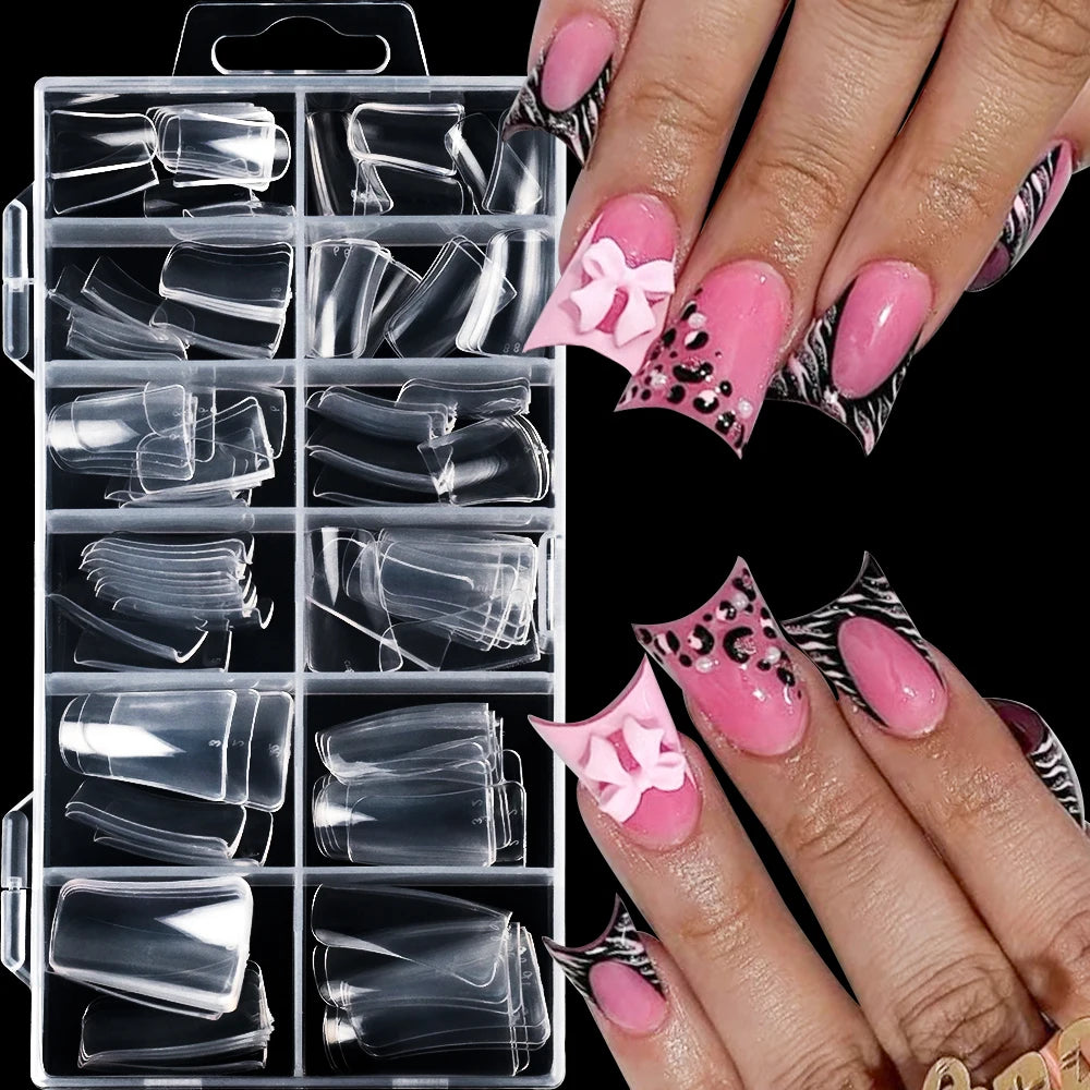 120Pcs Clear Duckbill Fake Nail Tips Full Cover False Fingertips 12Sizes Press On Nails Extension forManicure Salon Supplies Y2K