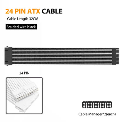 PSU Extension Cable Motherboard Cable 24Pin ATX/8Pin EPS/6+2Pin PCIe,18AWG Sleeved with Combs,Fit Universal Case Compatibility