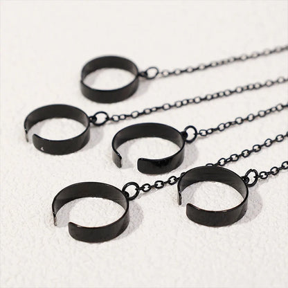 Punk Geometric Black Color Chain Wrist Bracelet Ring For Women Men Open Ring Silver Link Chain Girls Cool Design Fashion Jewelry