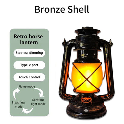 Retro Portable LED Horse Lantern Lamp Rechargeable Hanging Camping Lights 3 Lighting Modes for Desktop Bar Resturant Decoration