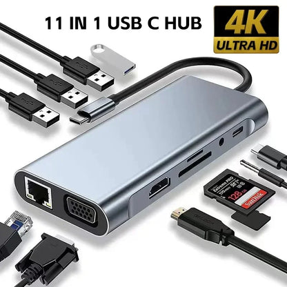 USB C HUB 4K 30Hz Type C to HDMI-compatible USB 3.0 Adapter 11 in 1 Type C HUB Dock PD 87W USB C Splitter for MacBook Pro Air
