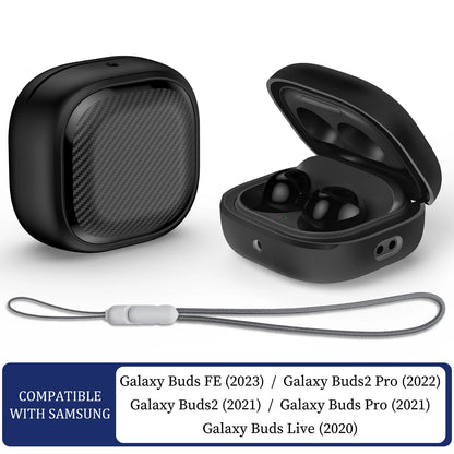 For Samsung Galaxy Buds FE, Buds Pro, Buds2 Pro, Buds Live, Buds2 Case Cover, Vogue Fiber Stripe Protection Case with Lanyard