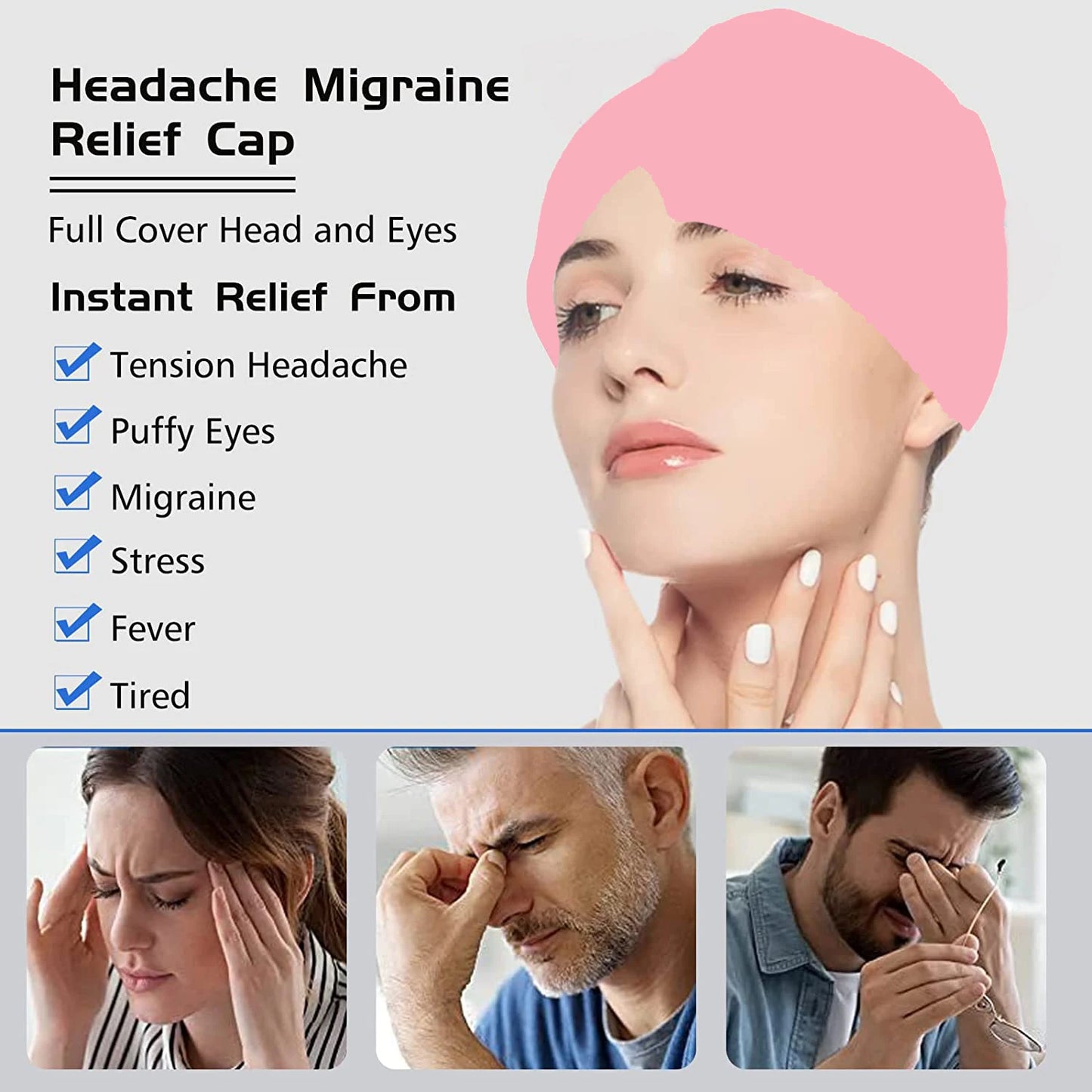 Relief Migraine Relief Cap Gel Ice Cap Single Layer Headgear Ice Pack Headgear Relief Pain Stretchable Compress Hood Eye Mask