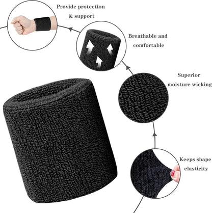 New Breathable Cotton Wristband Set for Men and Women Sweat Absorbent Wrist Sweatbands for Tennis Football Basketball Running