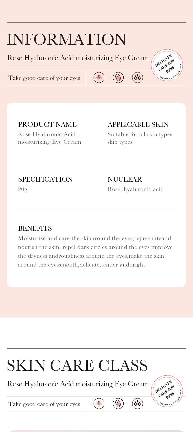 BIOAQUA Rose Hyaluronic Acid Travel Size Eye Mask Anti Wrinkle Dark Circles Eye Patches Moisturizing Firming Skin Care