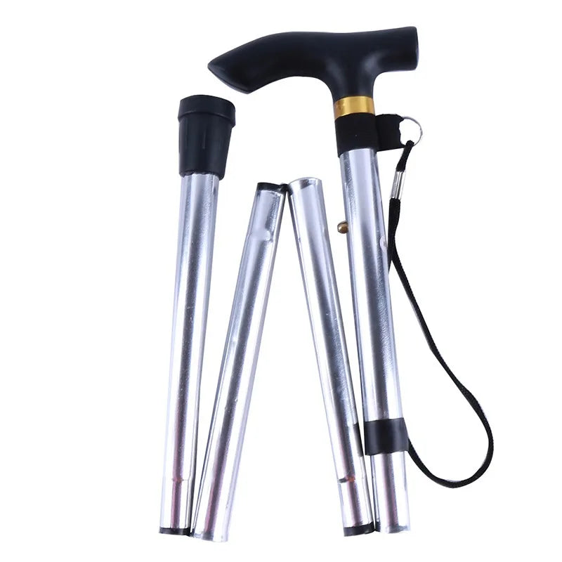 Foldable Walking Cane Adjustable Lightweight Aluminum Travel Cane T Handle Anti Slip Rubber Tip Portable Stick Senior Travel Aid