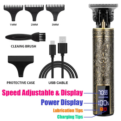 Rechargeable Mens T9 Carving Hair Clipper Vintage Portable USB Cleaning Barber Professional Hair Cutting Machine Beard Trimmer