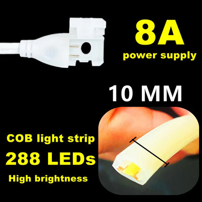 COB LED Strip 220V Switch/Dimmable Power EU Plug 288LEDs/m 3000k 6000k RA90 Outdoor Garden FOB LED Tape Bedroom Kitchen Lighting