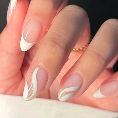 24PCS nude pink short square fake nails, Gold lines, love design, full cover fake nail set, 1 nail file and 1 nail glue sticker